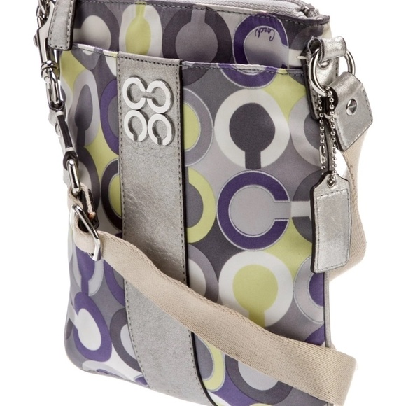 Coach Silver Gray Purple Green Monogram Logo Printed Shoulder Crossbody Bag - Picture 2 of 16